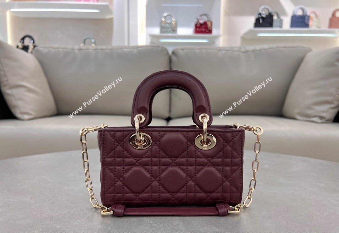 Dior Micro Lady D-Joy Bag in Cannage Lambskin Dark Burgundy 2024 S0910 (BF-241031097)