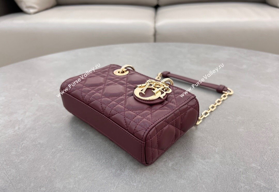 Dior Micro Lady D-Joy Bag in Cannage Lambskin Dark Burgundy 2024 S0910 (BF-241031097)