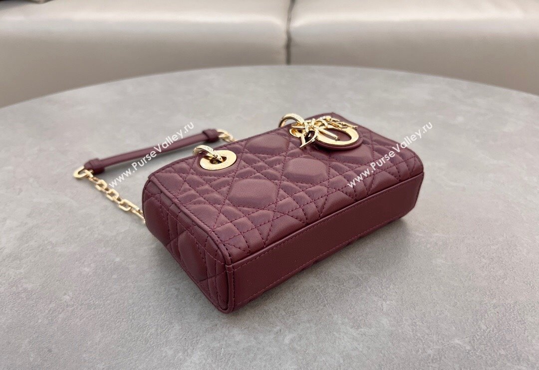 Dior Micro Lady D-Joy Bag in Cannage Lambskin Dark Burgundy 2024 S0910 (BF-241031097)