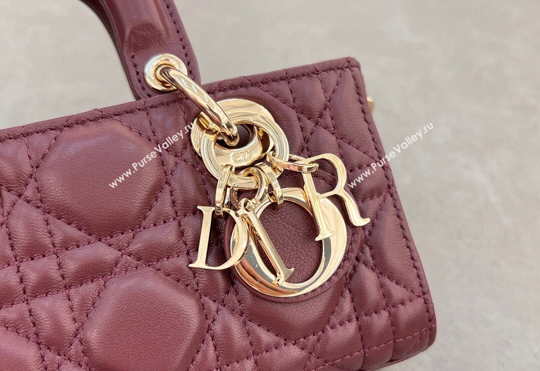 Dior Micro Lady D-Joy Bag in Cannage Lambskin Dark Burgundy 2024 S0910 (BF-241031097)