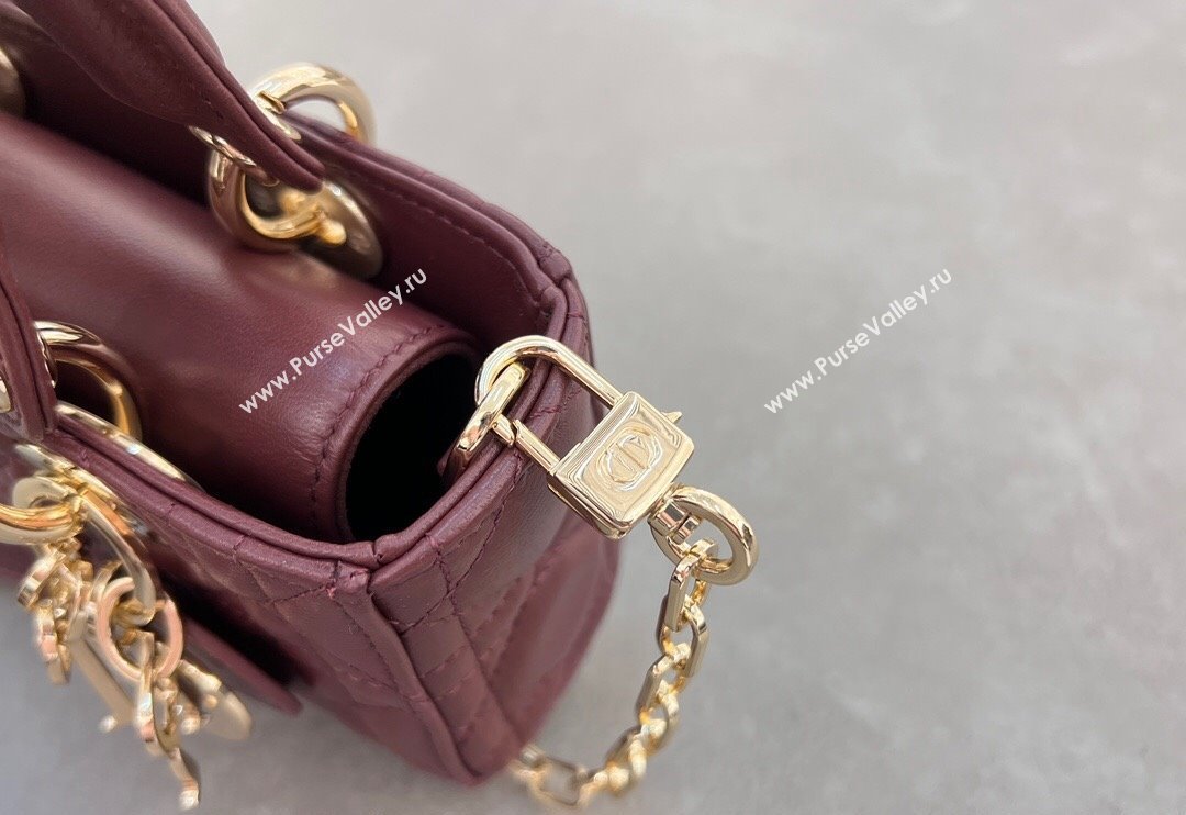 Dior Micro Lady D-Joy Bag in Cannage Lambskin Dark Burgundy 2024 S0910 (BF-241031097)