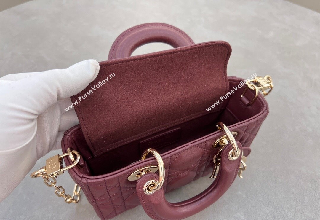 Dior Micro Lady D-Joy Bag in Cannage Lambskin Dark Burgundy 2024 S0910 (BF-241031097)