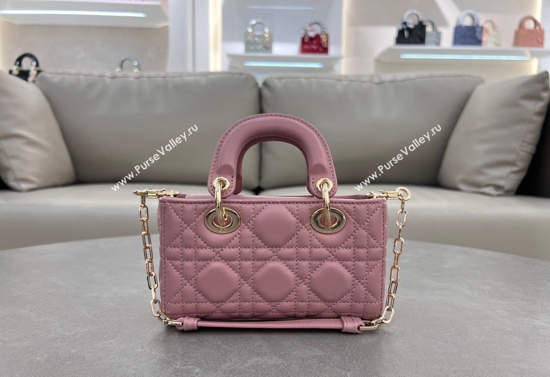 Dior Micro Lady D-Joy Bag in Cannage Lambskin Aged Pink 2024 S0910 (BF-241031098)