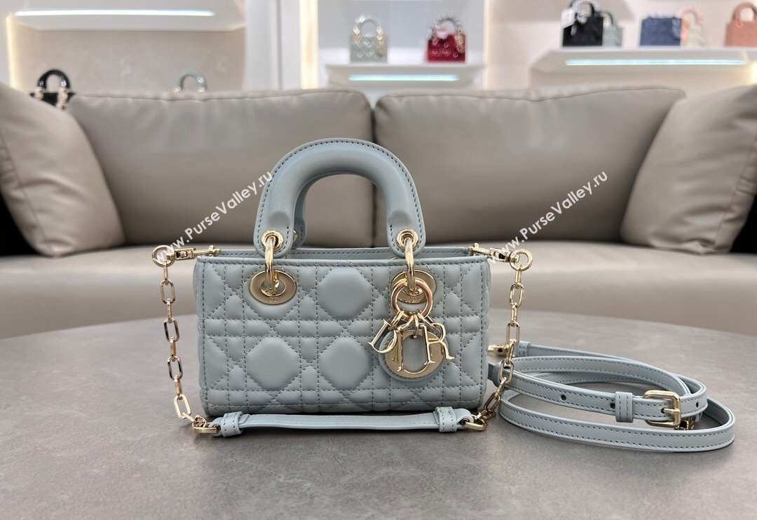 Dior Micro Lady D-Joy Bag in Cannage Lambskin Lake Blue 2024 S0910 (BF-241031100)