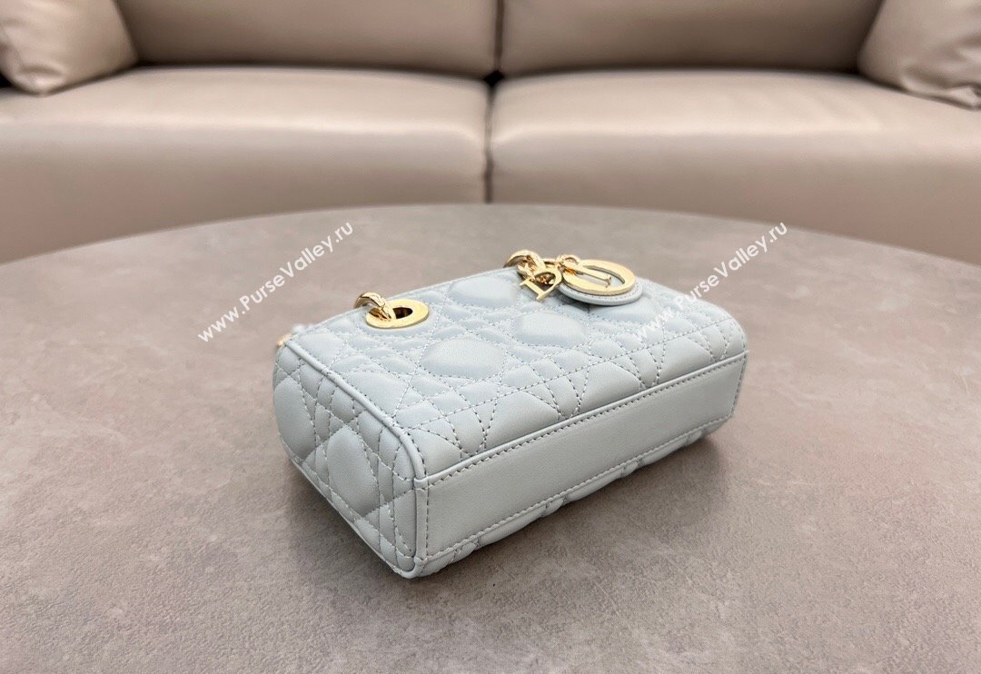 Dior Micro Lady D-Joy Bag in Cannage Lambskin Lake Blue 2024 S0910 (BF-241031100)