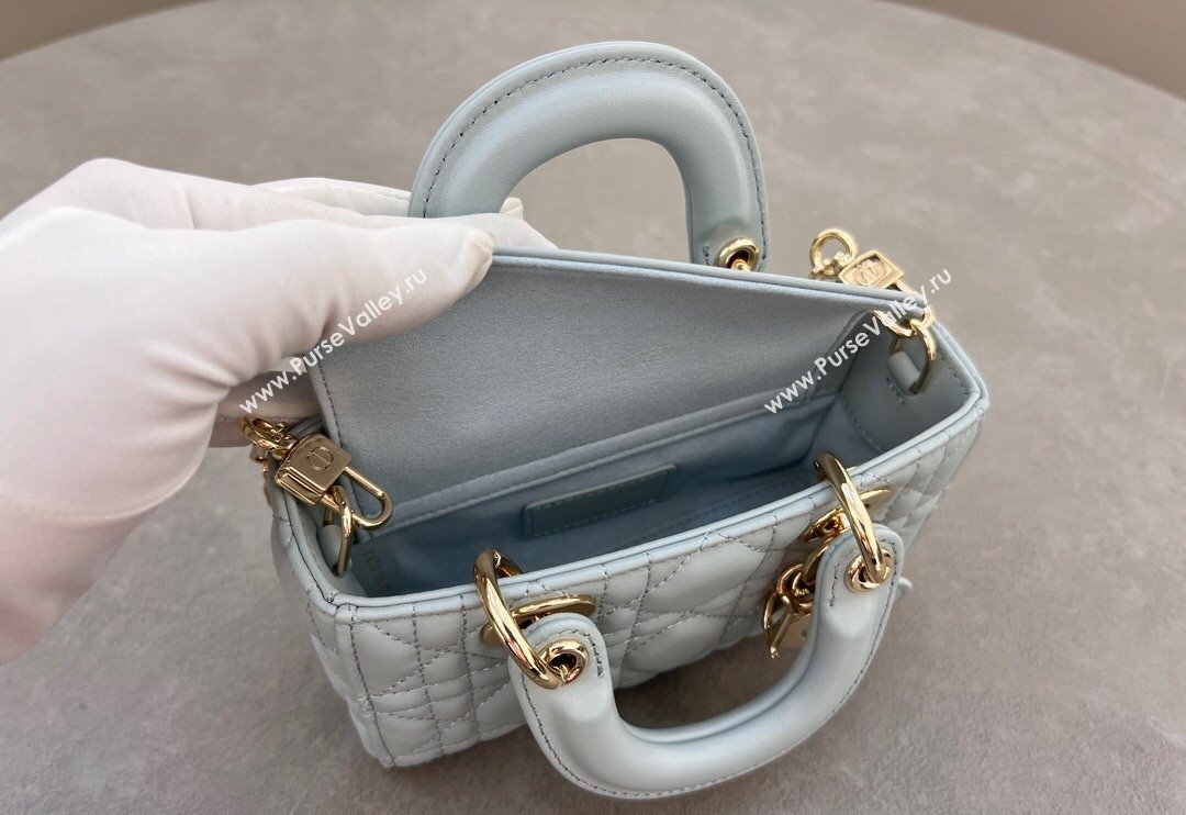 Dior Micro Lady D-Joy Bag in Cannage Lambskin Lake Blue 2024 S0910 (BF-241031100)