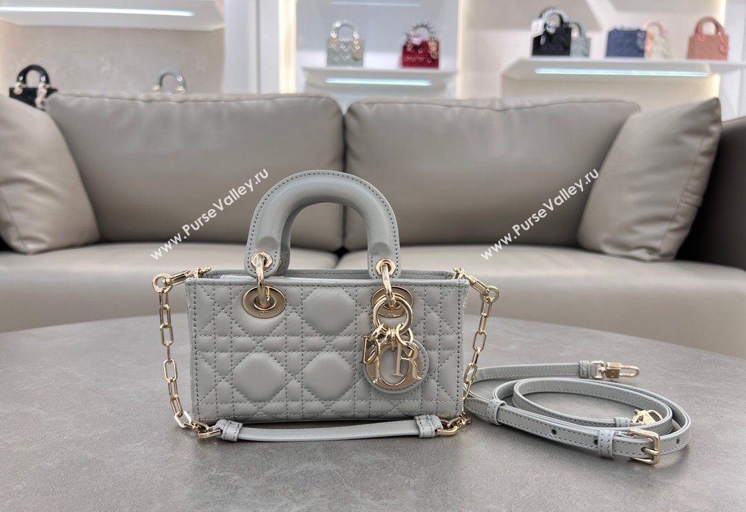 Dior Micro Lady D-Joy Bag in Cannage Lambskin Cloud Grey 2024 S0910 (BF-241031104)