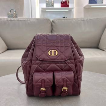 Dior Medium Dior Caro Backpack Bag in Macrocannage Lambskin Dark Burgundy 2024 (XXG-241101014)