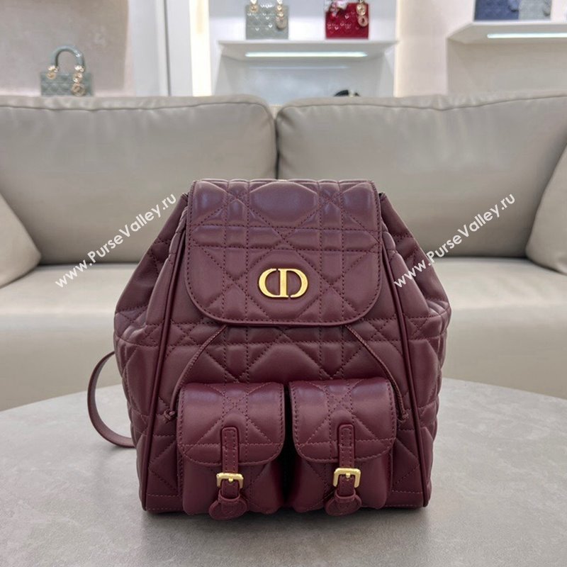 Dior Medium Dior Caro Backpack Bag in Macrocannage Lambskin Dark Burgundy 2024 (XXG-241101014)