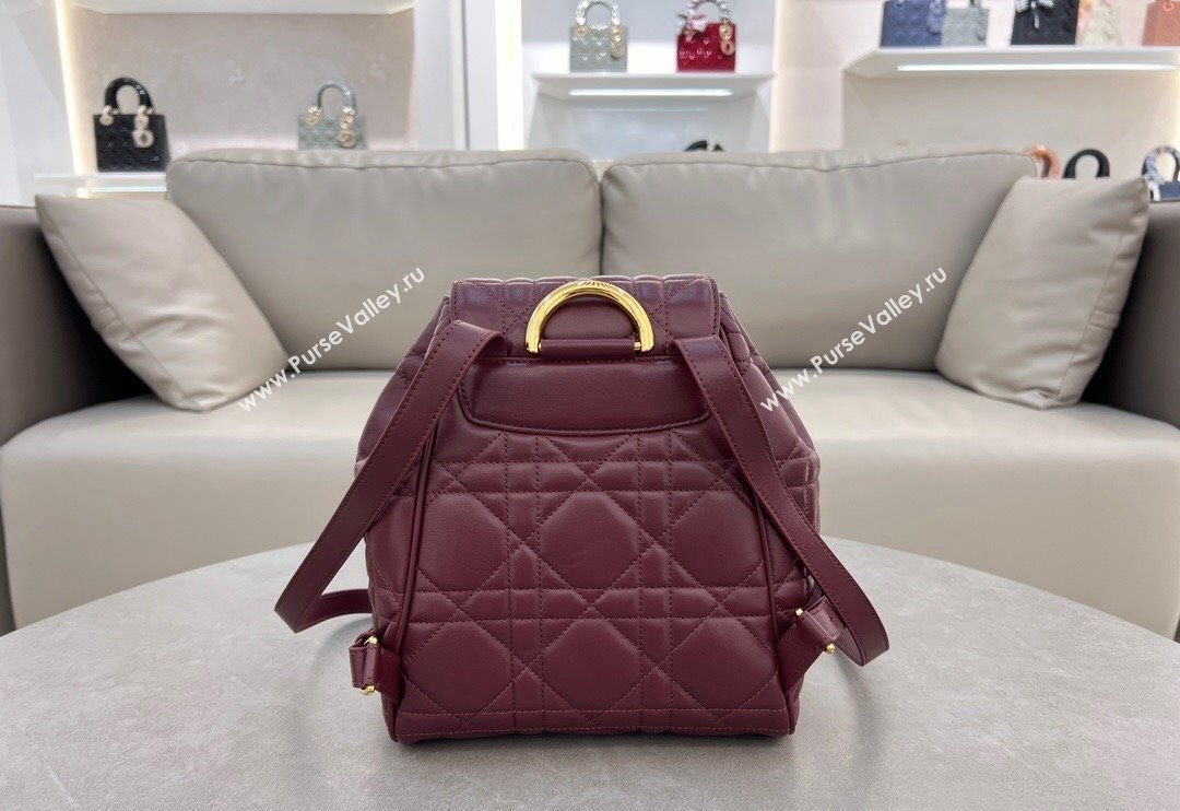 Dior Medium Dior Caro Backpack Bag in Macrocannage Lambskin Dark Burgundy 2024 (XXG-241101014)