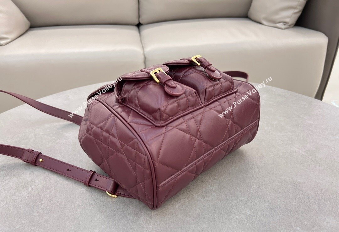 Dior Medium Dior Caro Backpack Bag in Macrocannage Lambskin Dark Burgundy 2024 (XXG-241101014)