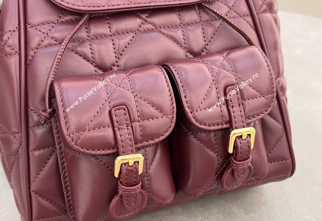 Dior Medium Dior Caro Backpack Bag in Macrocannage Lambskin Dark Burgundy 2024 (XXG-241101014)