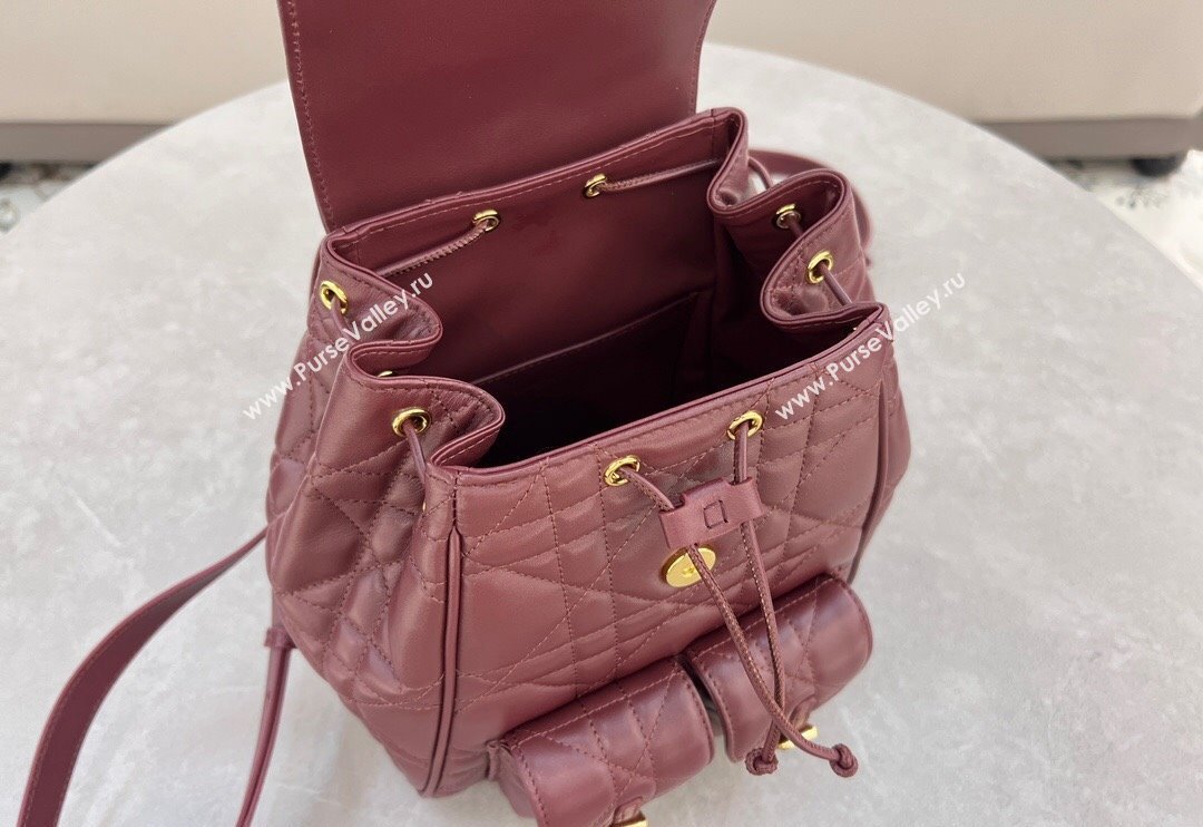 Dior Medium Dior Caro Backpack Bag in Macrocannage Lambskin Dark Burgundy 2024 (XXG-241101014)