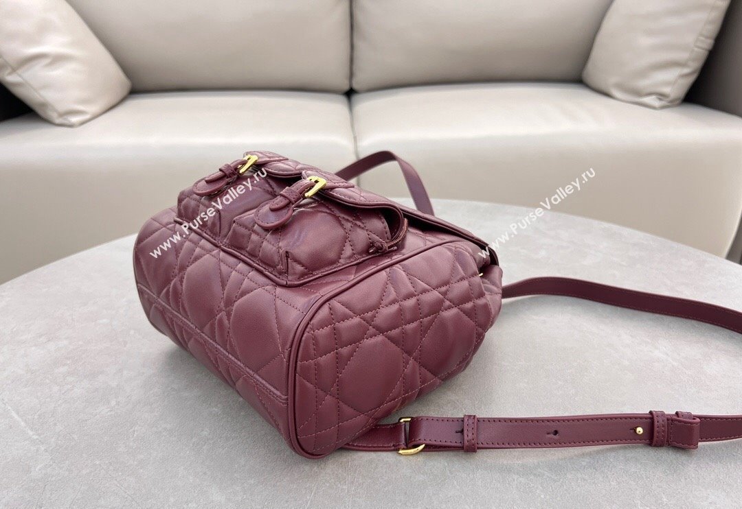 Dior Medium Dior Caro Backpack Bag in Macrocannage Lambskin Dark Burgundy 2024 (XXG-241101014)