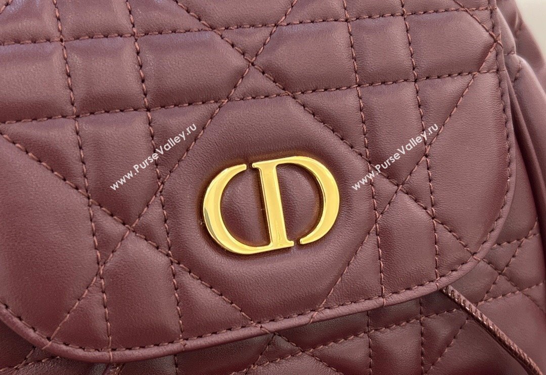 Dior Medium Dior Caro Backpack Bag in Macrocannage Lambskin Dark Burgundy 2024 (XXG-241101014)