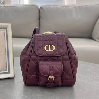 Dior Small Dior Caro Backpack Bag in Macrocannage Lambskin Dark Burgundy 2024 (XXG-241101007)