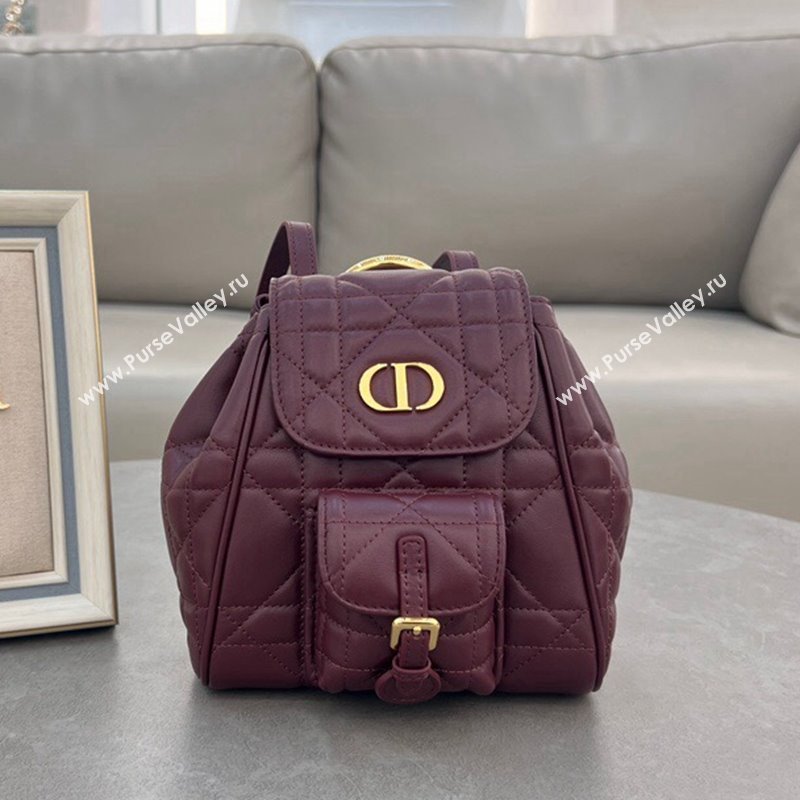 Dior Small Dior Caro Backpack Bag in Macrocannage Lambskin Dark Burgundy 2024 (XXG-241101007)