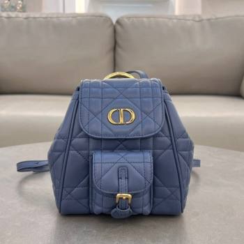 Dior Small Dior Caro Backpack Bag in Macrocannage Lambskin Blue 2024 (XXG-241101005)