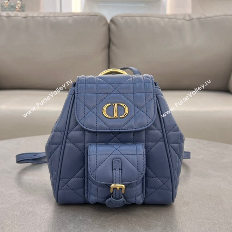 Dior Small Dior Caro Backpack Bag in Macrocannage Lambskin Blue 2024 (XXG-241101005)