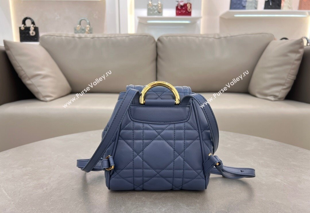 Dior Small Dior Caro Backpack Bag in Macrocannage Lambskin Blue 2024 (XXG-241101005)