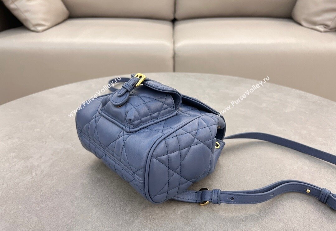 Dior Small Dior Caro Backpack Bag in Macrocannage Lambskin Blue 2024 (XXG-241101005)