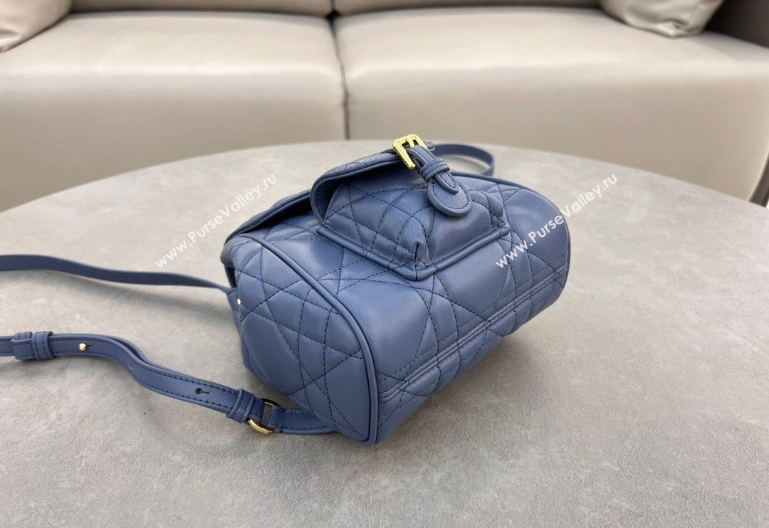 Dior Small Dior Caro Backpack Bag in Macrocannage Lambskin Blue 2024 (XXG-241101005)