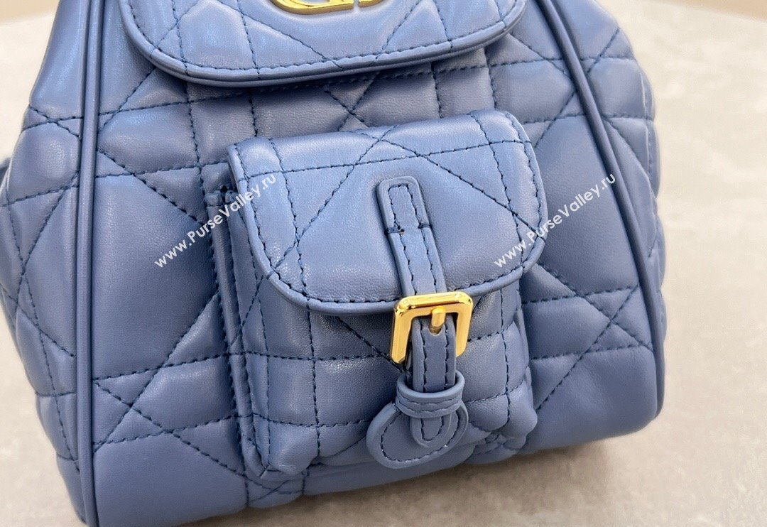 Dior Small Dior Caro Backpack Bag in Macrocannage Lambskin Blue 2024 (XXG-241101005)