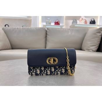 Dior Miss Caro Pouch with Chain in Black Calfskin and Blue Oblique Canvas 2024 5225 (BF-241031085)