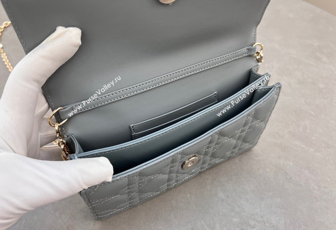 Dior My Dior Mini Bag in Cannage Lambskin with Pearl 0980 Grey (BF-241031075)