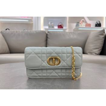 Dior Miss Caro Pouch with Chain in Macrocannage Lambskin Light Blue 2024 5225 (BF-241031088)