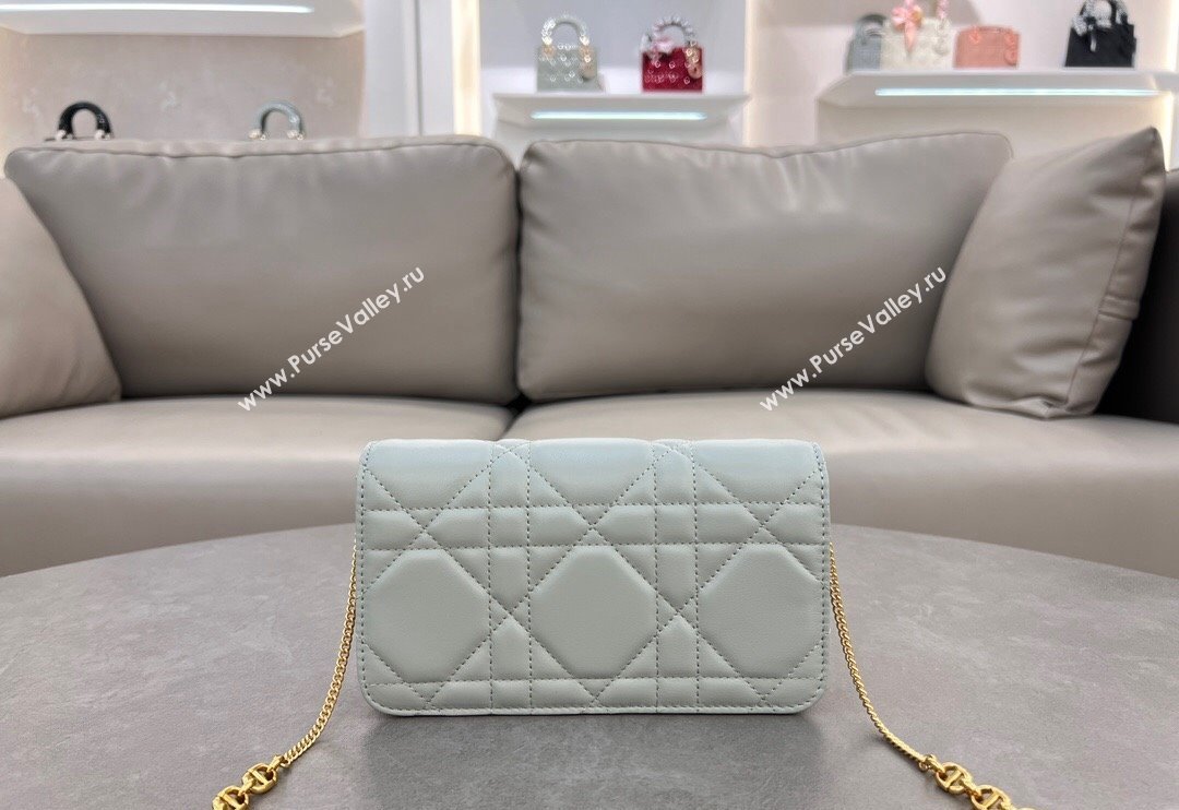 Dior Miss Caro Pouch with Chain in Macrocannage Lambskin Light Blue 2024 5225 (BF-241031088)