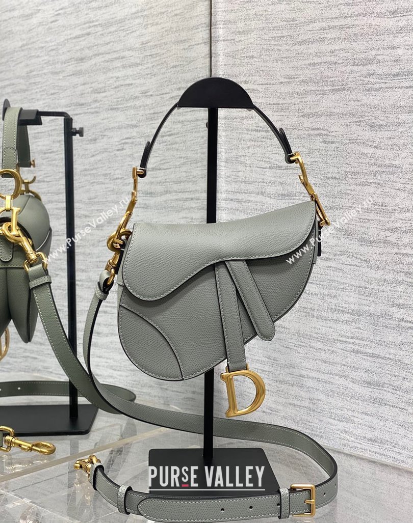 Dior Mini Saddle Bag with Strap in Grained Calfskin Rock Grey 2024 (XXG-241101057)