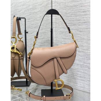 Dior Medium Saddle Bag with Strap in Grained Calfskin Bean Paste Pink 2024 (XXG-241101039)