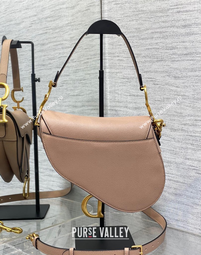 Dior Medium Saddle Bag with Strap in Grained Calfskin Bean Paste Pink 2024 (XXG-241101039)