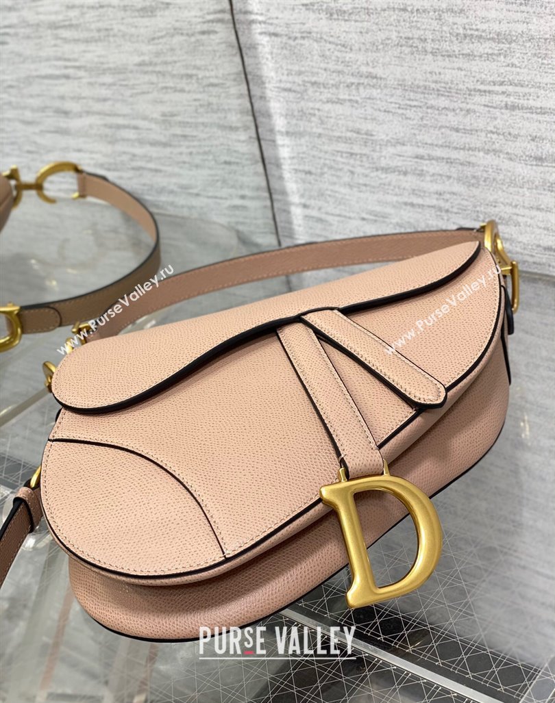 Dior Medium Saddle Bag with Strap in Grained Calfskin Bean Paste Pink 2024 (XXG-241101039)