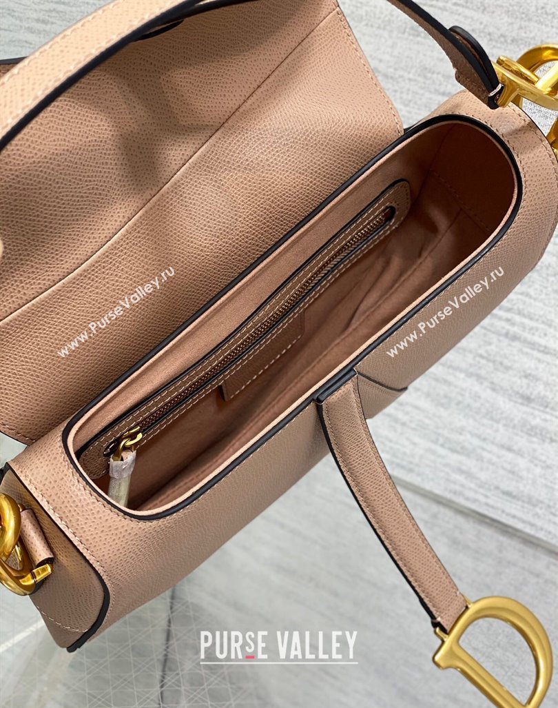 Dior Medium Saddle Bag with Strap in Grained Calfskin Bean Paste Pink 2024 (XXG-241101039)