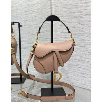 Dior Mini Saddle Bag with Strap in Grained Calfskin Bean Paste Pink 2024 (XXG-241101058)