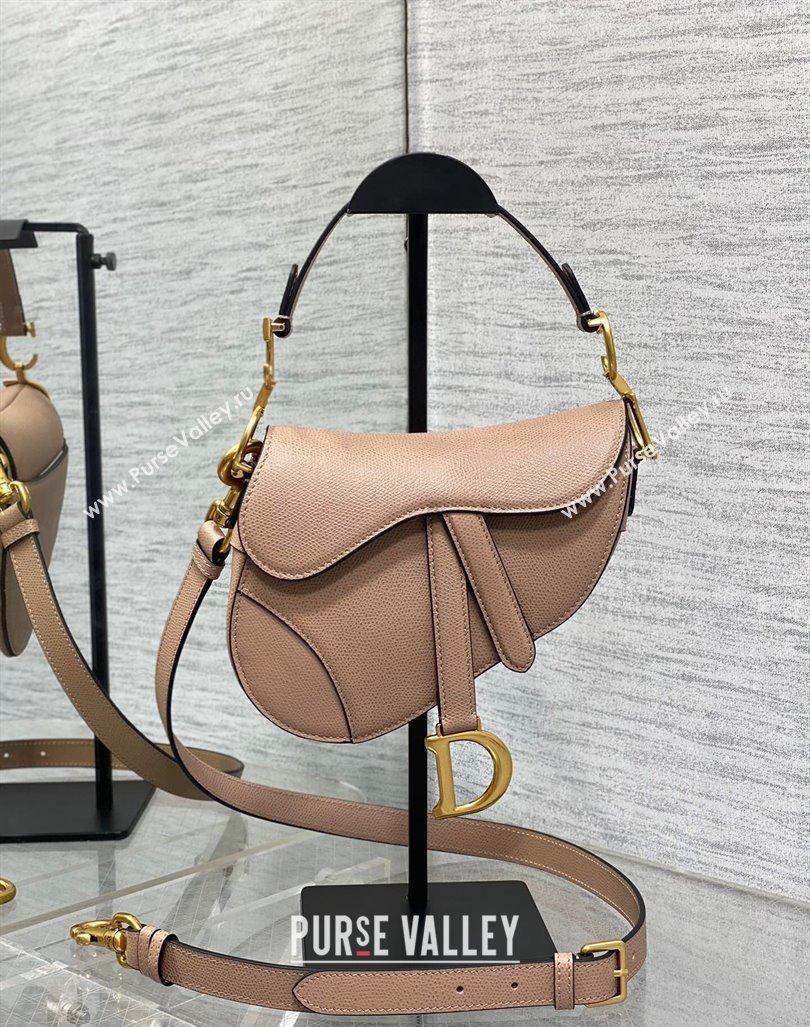 Dior Mini Saddle Bag with Strap in Grained Calfskin Bean Paste Pink 2024 (XXG-241101058)