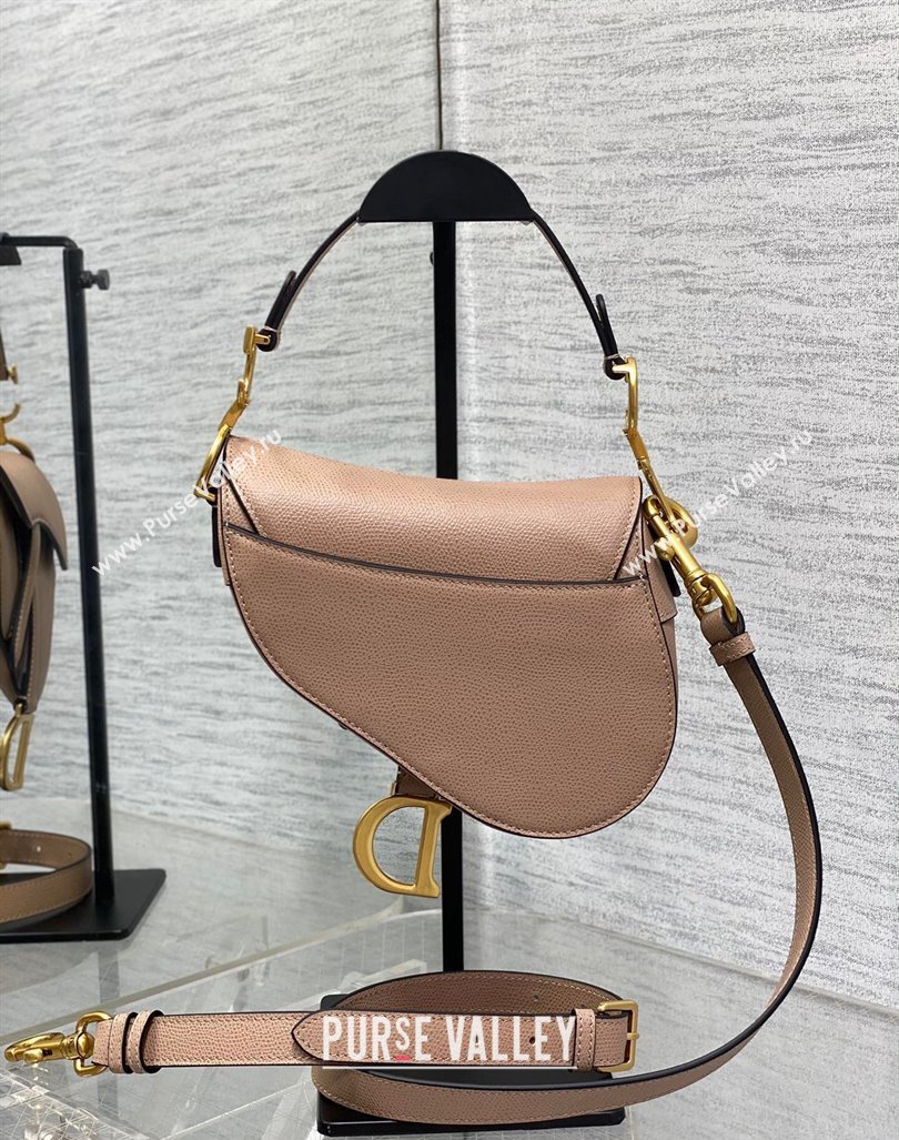 Dior Mini Saddle Bag with Strap in Grained Calfskin Bean Paste Pink 2024 (XXG-241101058)