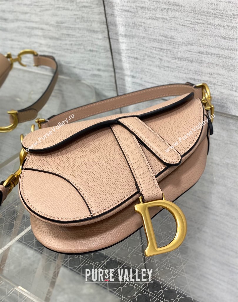 Dior Mini Saddle Bag with Strap in Grained Calfskin Bean Paste Pink 2024 (XXG-241101058)