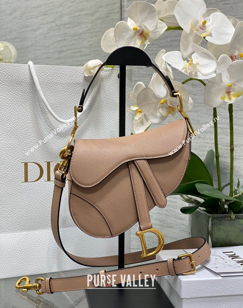 Dior Mini Saddle Bag with Strap in Grained Calfskin Bean Paste Pink 2024 (XXG-241101058)