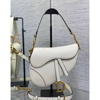 Dior Medium Saddle Bag with Strap in Grained Calfskin White 2024 (XXG-241101042)