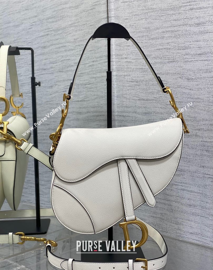 Dior Medium Saddle Bag with Strap in Grained Calfskin White 2024 (XXG-241101042)