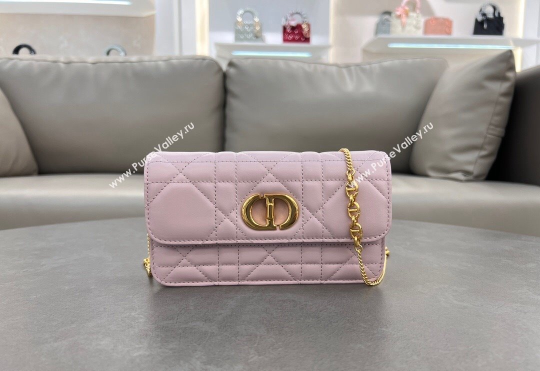 Dior Miss Caro Pouch with Chain in Macrocannage Lambskin Light Pink 2024 5225 (BF-241031089)