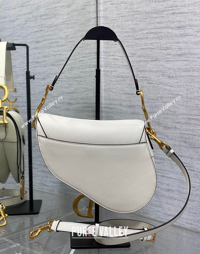 Dior Medium Saddle Bag with Strap in Grained Calfskin White 2024 (XXG-241101042)