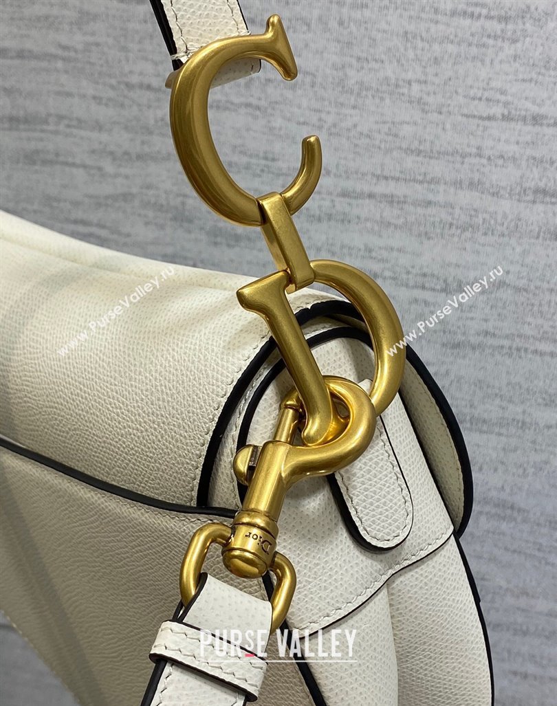 Dior Medium Saddle Bag with Strap in Grained Calfskin White 2024 (XXG-241101042)