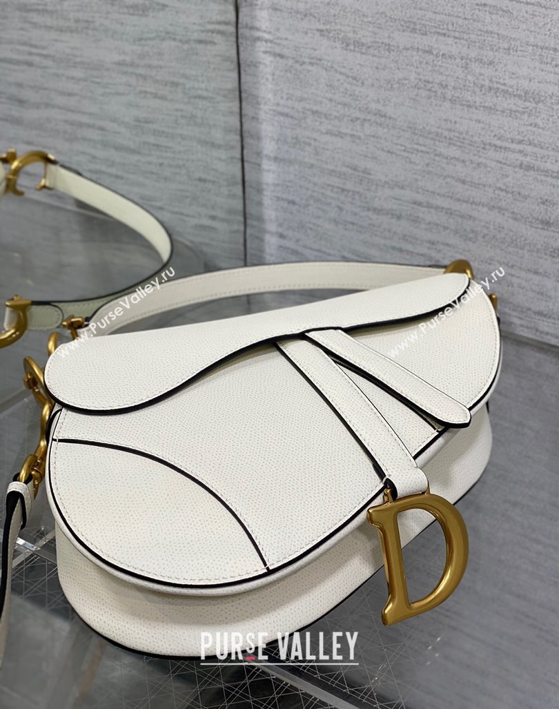 Dior Medium Saddle Bag with Strap in Grained Calfskin White 2024 (XXG-241101042)