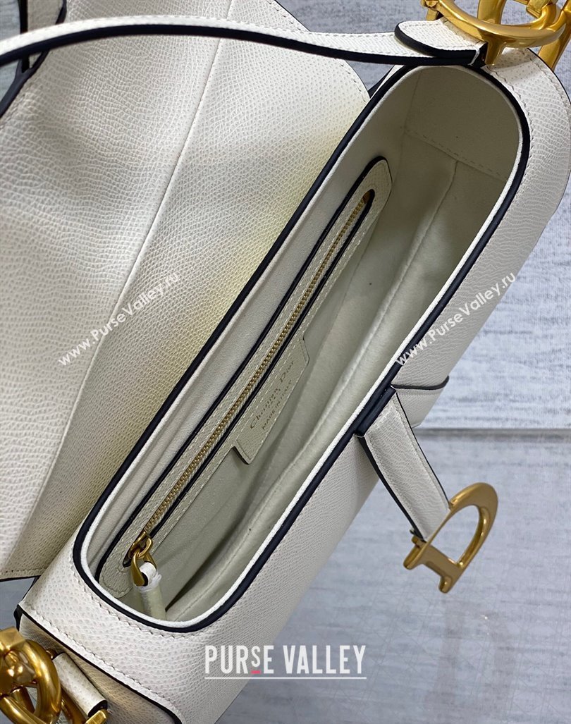 Dior Medium Saddle Bag with Strap in Grained Calfskin White 2024 (XXG-241101042)