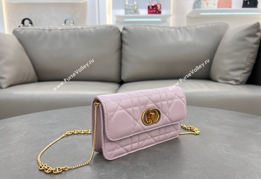 Dior Miss Caro Pouch with Chain in Macrocannage Lambskin Light Pink 2024 5225 (BF-241031089)