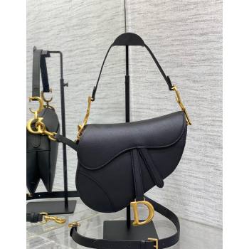 Dior Medium Saddle Bag with Strap in Grained Calfskin Black/Gold 2024 (XXG-241101043)